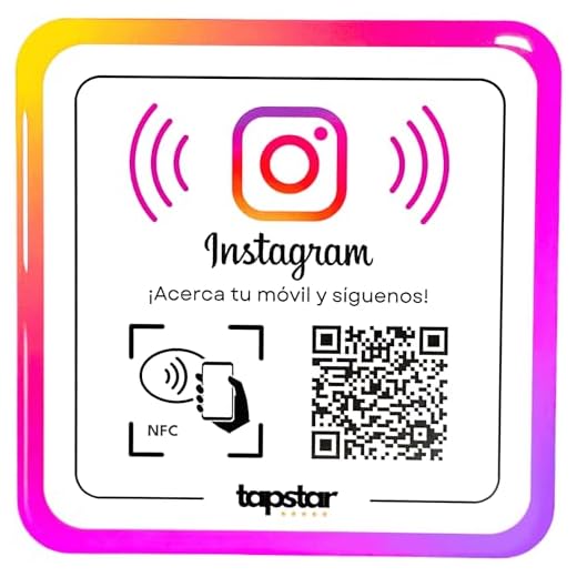 Placa Acrílica Instagram NFC y QR - Adhesivo NFC y QR para Instagram - Síguenos - Aumenta Tus Seguidores - Configuración Fácil con Web App - Compatible con Android e iPhone - Sin Suscripciones