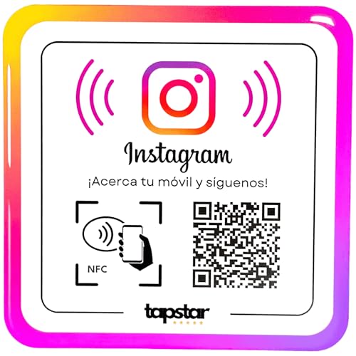 Placa Acrílica Instagram NFC y QR - Adhesivo NFC y QR para Instagram - Síguenos - Aumenta Tus Seguidores - Configuración Fácil con Web App - Compatible con Android e iPhone - Sin Suscripciones