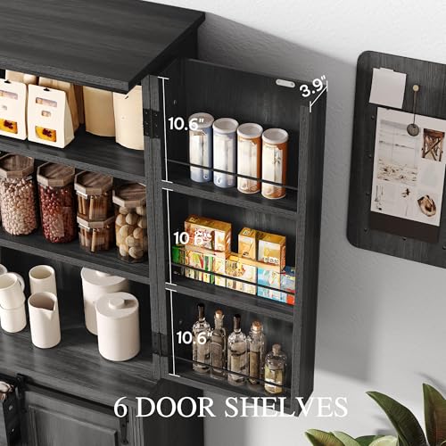 DWVO Kitchen Pantry Storage Cabinet with Barn Doors, Tall Storage Cabinet with 4 Drawers and Adjustable Shelf, Versatile Storage for Living Room, Dining Room or Hallway, Gray Oak