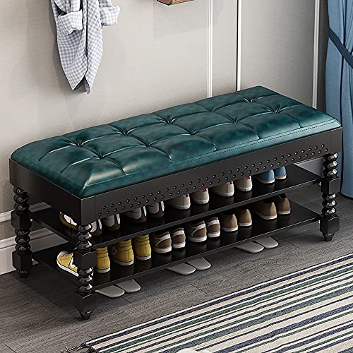 Banco de almacenamiento, organizador de zapatos para entrada, zapatero de 2 niveles, asiento de cuero, baúles de almacenamiento para vestíbulo, dormitorio, sala de estar, muebles decorativos, carga