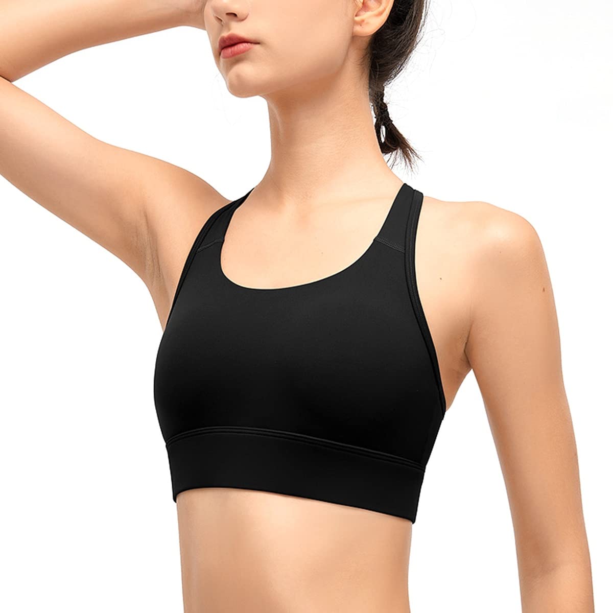 Sujetador de mujer para entrenamiento de alto impacto elástico negro