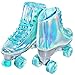 JajaHoho Roller Skates for Women, Shiny Holographic High Top Rollerskates, Double-Row Four Mixture Gradient Wheels Quad Skates for Girls Age 8-50 Indoor Outdoor (Size 8, Mint Green)