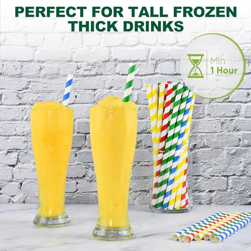 [10MM Wide] 10.25 Inch Extra Long Fat Sturdy Paper Drinking Straws for Smoothies, Milkshakes, Thick Frozen Drinks - 100 Counts, Colorful Stripes - Biodegradable by chunspak - Image 3