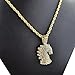 MAXBLING81 Iced 14K Gold Plated Simulated Diamond Chess Knight Horse Pendant & 4mm 24