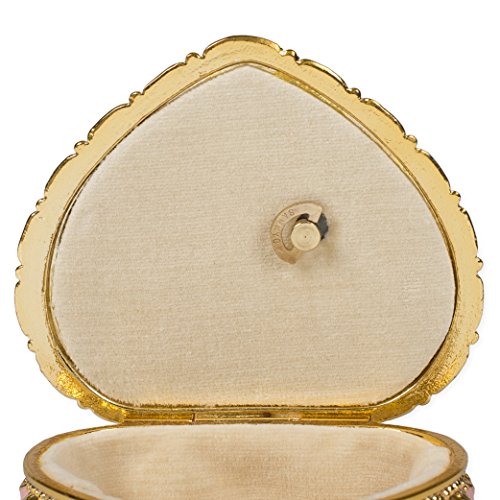 Matte Pink Heart Shaped Jeweled Gold Tone Metal Music Box Plays 18th Variation - Thumbnail 5