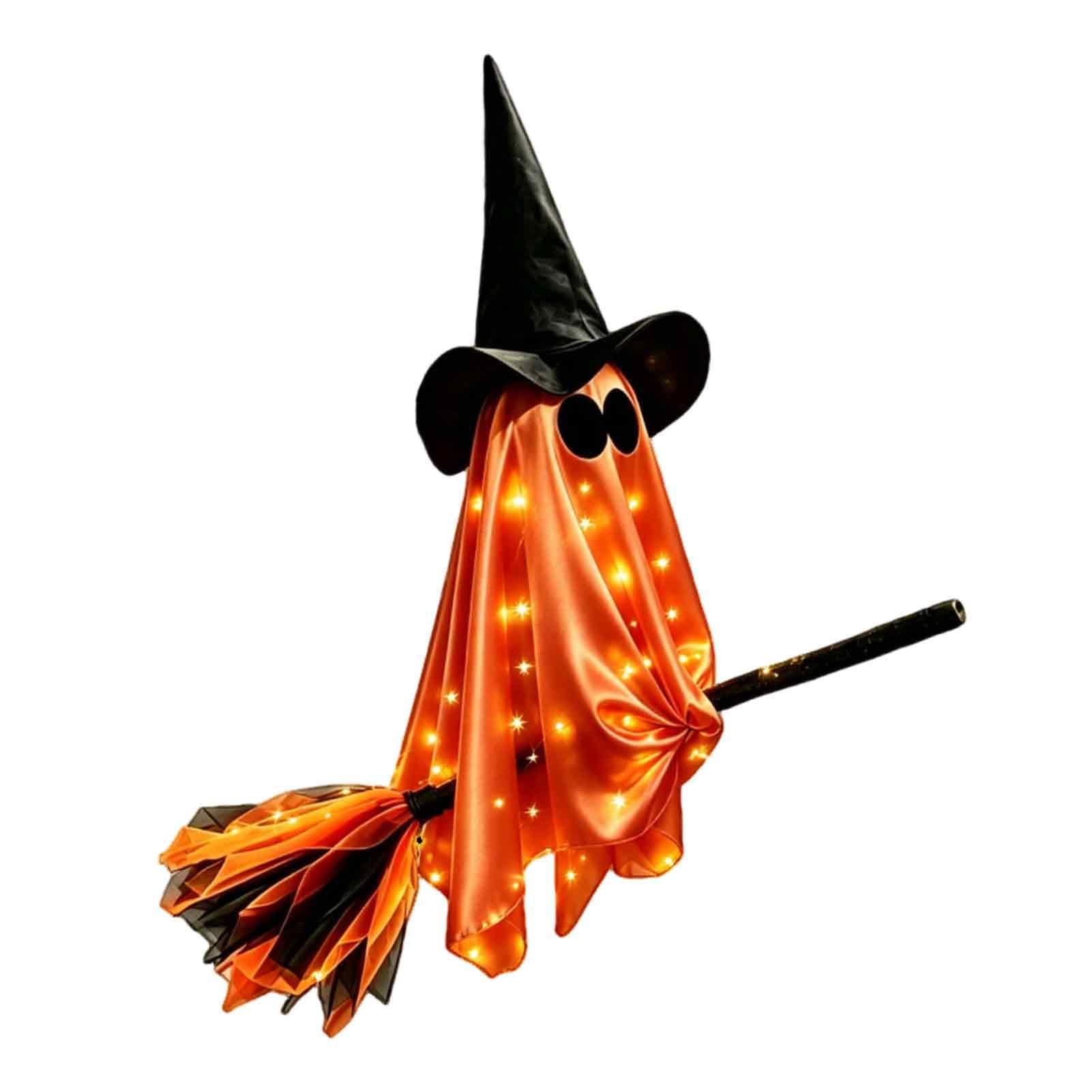 Pasisuu Lighted Hanging Ghost with Witch Hat, Spooky Halloween Decor
