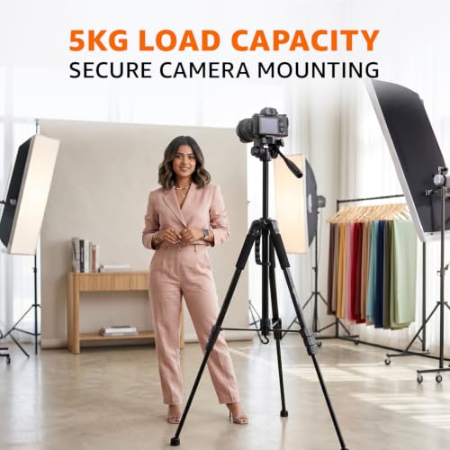 Image of Amazon Basics 67-Inch Aluminium Tripod for DSLR & Camera, 5.57 Feet Operating Height, 5kg Load Capacity, Portable Lightweight with 360 Ball Head, Clip Lock & Carry Bag, for Photography & Video