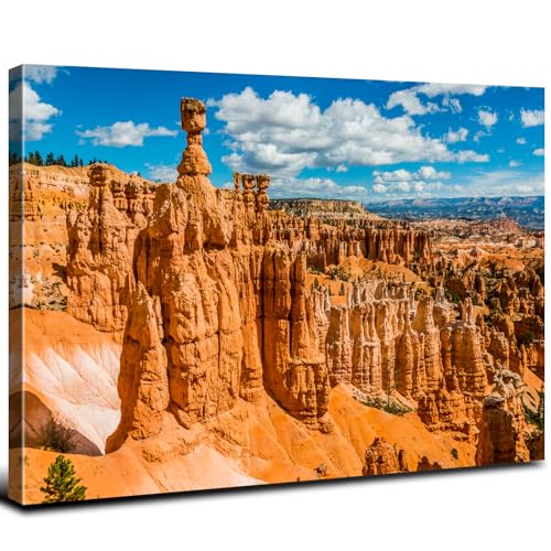 Image of Bryce Canyon National Park Canvas Wall Art Utah Beautiful Orange Mountain Photograph Picture Home Decor for Living Room Bedroom Office Wall Decoration Modern Artwork Framed Ready to Hang 32x48 inch