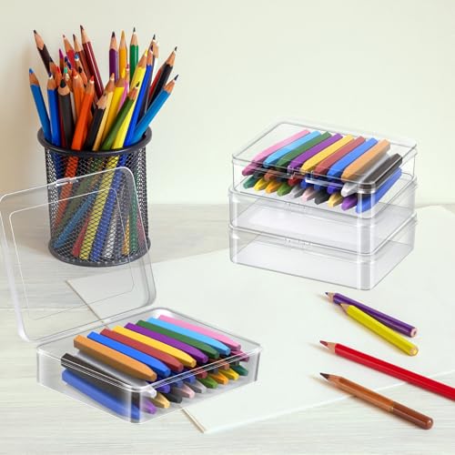 Image of 12 Pcs Large Plastic Crayon Box, 4.9 x 4 x 1.3 Inches Clear Storage Containers Box with Lid for Collecting Small Items, Beads, Game Pieces, Business Cards, Crafts Accessories (12)