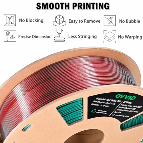 Image of OVV3D PLA Filament 1.75mm Dual-Colors, Christmas Red Green Silk PLA Filament,3D Printer Filament Rainbow PLA Filament, 3D Printing Filament + /-0.02mm, 1kg /2.2lbs