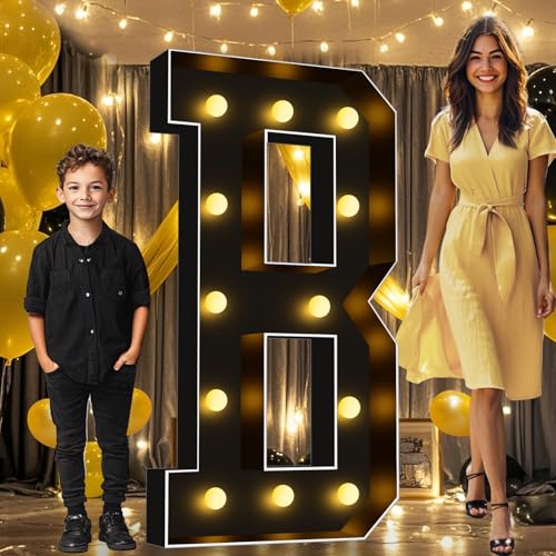 Image of Pooqla 4FT Marquee Light Up Letters, Black Large Letter B Party Decorations | LED Marquee Letters 4 Feet Tall, Black Giant Mosaic Letters Gift for Boys Men Birthday Anniversary Wedding Decoration