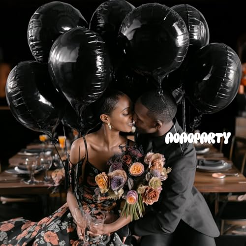 Image of 25Pcs Black Round Shaped Helium Foil Mylar Balloons 18 Inch for Birthday Wedding Anniversary Bachelor Party Decorations Supplies