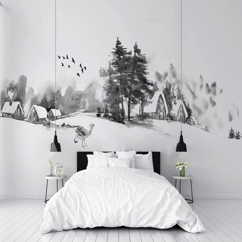 Papier peint paysage d'hiver village enneigé 250x175cm