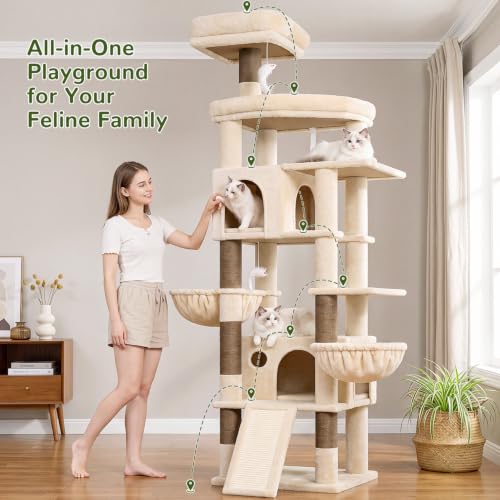 Image of Globlazer 81in Cat Tree for Large Cats, Extra Tall Tower, F81H, Beige