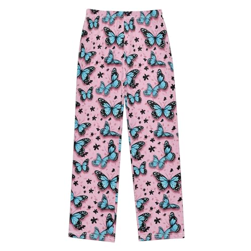 Butterfly Long Pajama Pants Elastic Waist PJ Bottoms with Pockets S A1109102