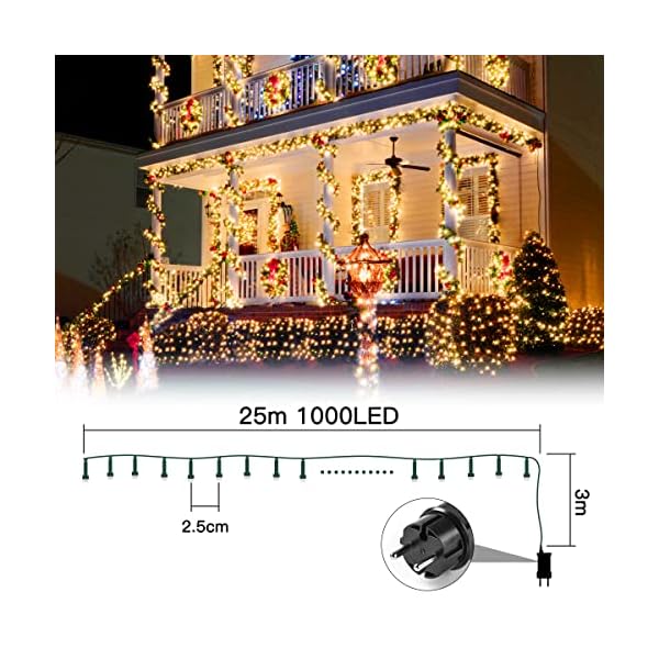 Nikolable 25M 1000LEDs Lichterkette Weihnachtsdeko für Außen und Innen, IP44 Wasserdicht Warmweiß LED Deko… – Bild 8