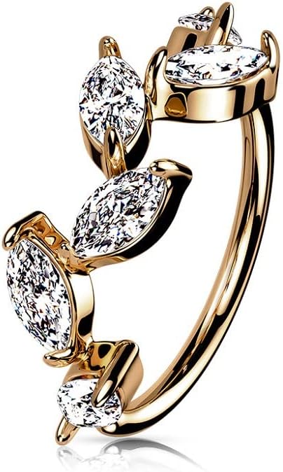 Pierced Owl 20GA 6 Marquise CZ Crystal Vine Bendable Hoop Ring (Rose Gold Tone)