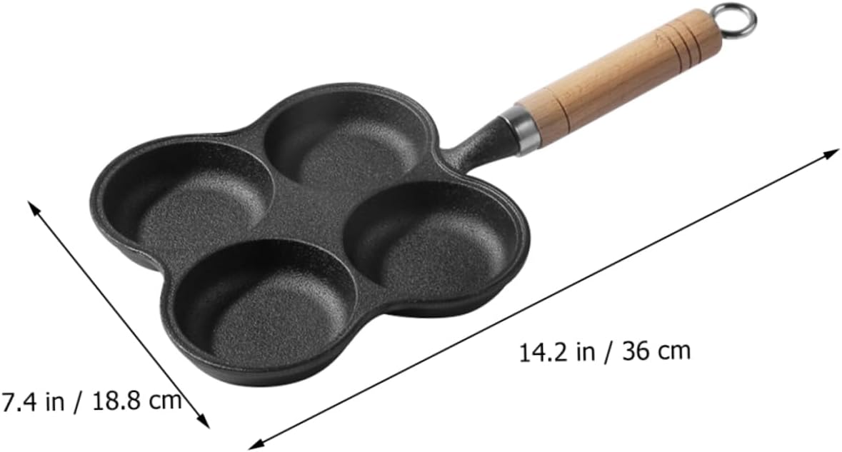 Mikinona Thick Iron Egg Frying Pan Mold Non-stick Four Hole Frying Pan for Cooking Eggs Cast Iron for Easy Use and Cleaning