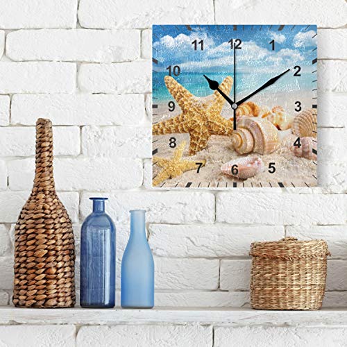 ISAOA Non Ticking Silent Wall Clock,Starfish and Seashells Wall Clock Art Decor for the Dinning Room,Living Room,Bedroom,Office,School - Image 3