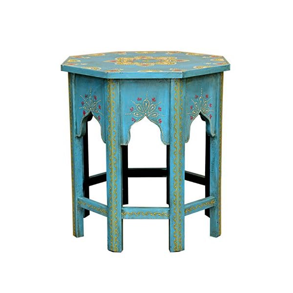 Casa Moro Oriental Coffee Table Moroccan Side Table Saada Blue L Height 45 Diameter 38 cm Hand-Painted Handmade Flower Stool Vintage Table MA32-47-C-L