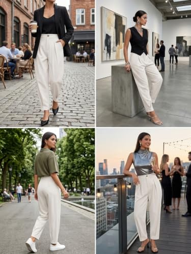 Image of GRECIILOOKS Balloon Fit Ankle Length Women Casual Trousers | Ankle Length Pants for Women Zip & Button | Woman Trousers Balloon Pants