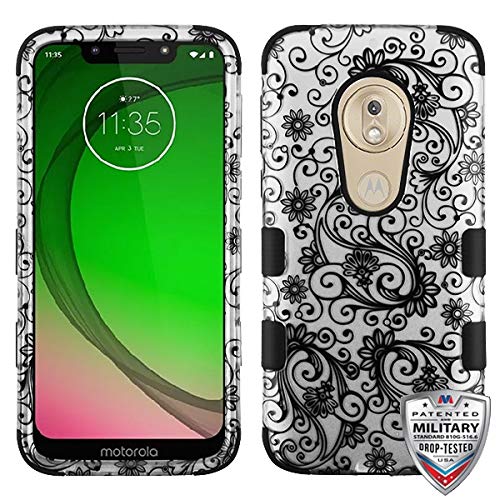 Mybat Tuff Hybrid Protector Cover Military-Grade Certified for Motorola Moto G7 Play Alcatel T-Mobile Revvlry - Black Four-Leaf Clover 2D Silver Black