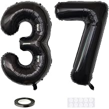 Xihuimay Number 37 Balloons 40 inch Digital Balloon Alphabet Birthday Digit Helium Big Balloons for Birthday Party Supplies Wedding Bachelorette Bridal Shower, Black Number 37