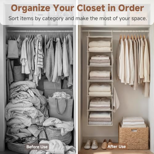 StorageWorks-6-Shelf-Closet-Organizers-Two-3-Shelf-Separable-Hanging-Shelves-for-Closet-12-12-D-x-12-12-W-x-47--H-Mixing-of-Beige-White-Ivory