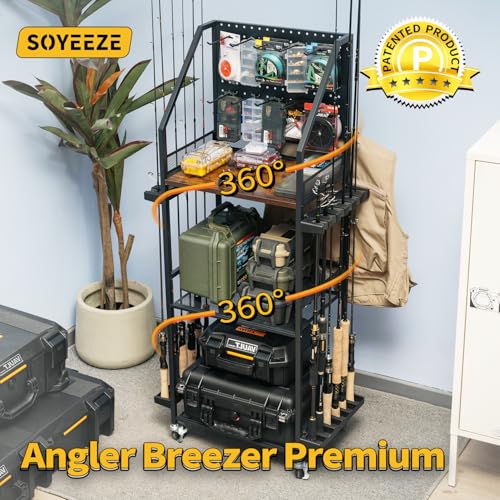 SOYEEZE Suportes de vara de pesca para garagem, armazenamento e organização de equipamentos de pesca