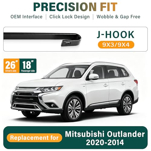 Image of Windshield Wiper Blades Replacement for Mitsubishi Outlander 2014-2019 2020 | Original Equipment Replacement Front Rear Wipers Blade Set - 26 inch+18 inch+12 inch (Set of 3) U /J Hook