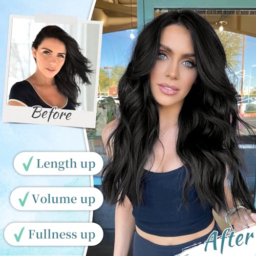 Image of KooKaStyle Wavy Thick Clip in Hair Extensions 16 inch Natural Black