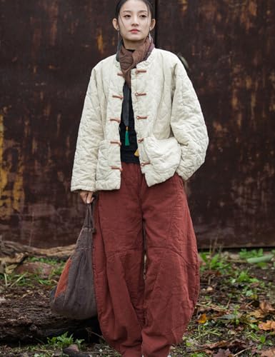 NFYM Women’s Ethereal Cotton Linen Quilted Jacket with Retro Chinese Toggle Closure - One Size in Elegant Linen Color - Image 6