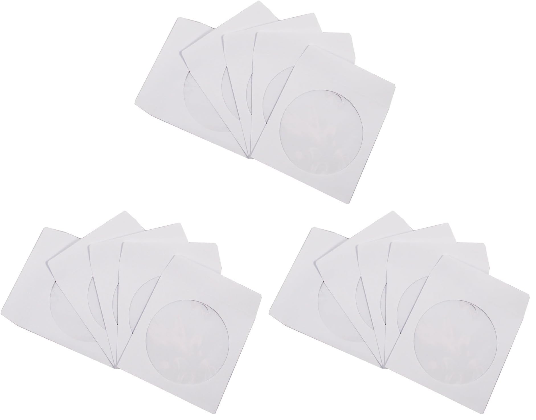 300 Pack Maxtek Premium Thick White Paper CD DVD Sleeves Envelope with Window Cut Out and Flap, 100g