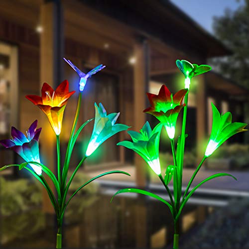 CGN 2pcs Outdoor Solar Garden Stake Lights - Solar Powered Multi-Color Changing Lights