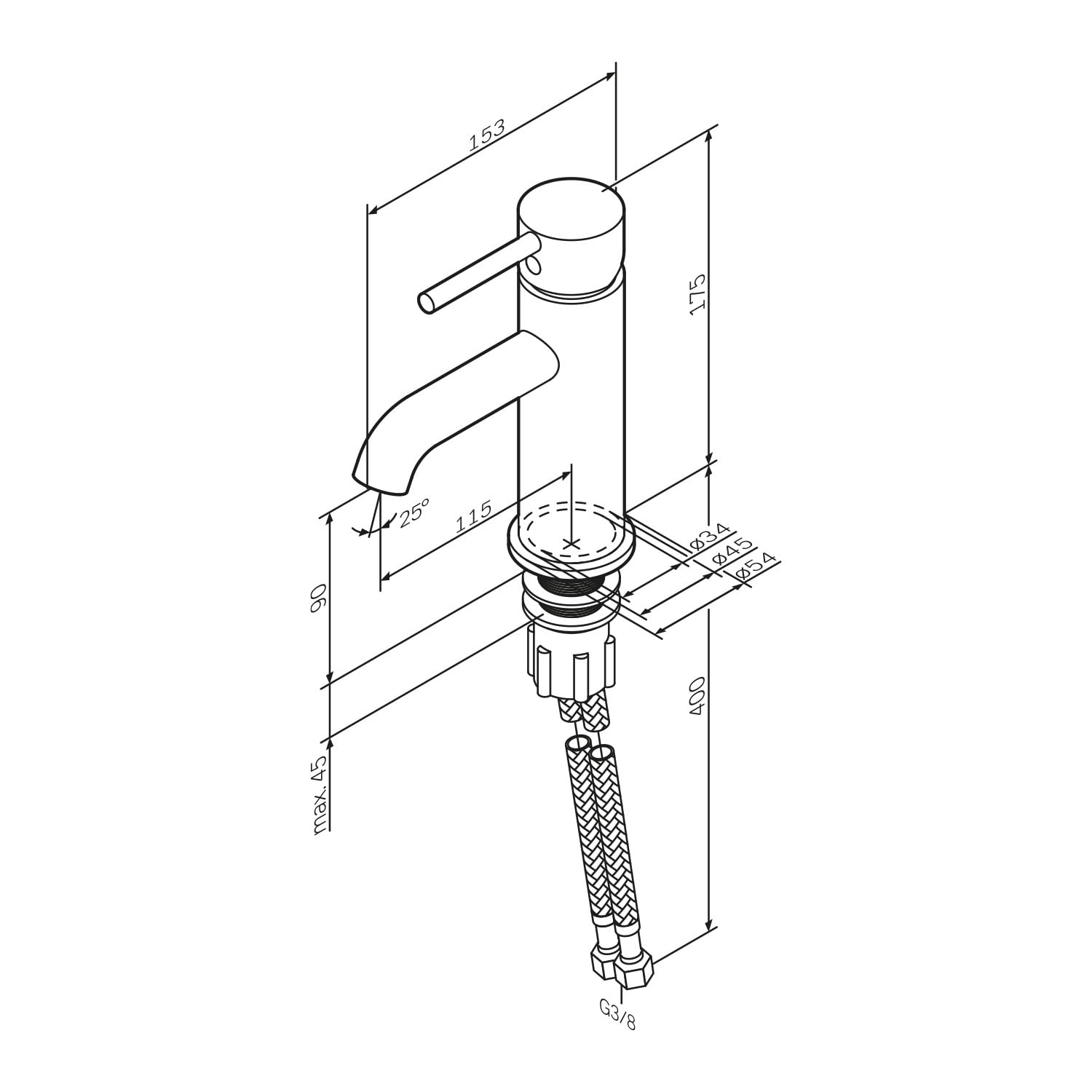 Wasserhahn Bad, Waschtischarmatur mit Klick-Ablaufgarnitur Chrom, Badarmatur aus Messing, Waschbecken Armatur Badezimmer, Einhebelmischer, Mischbatterie Waschbecken, AM.PM Spike
