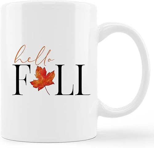 kunlisa Tazas de otoño, taza de café de otoño, taza de café de otoño con texto en inglés "Fall Hello Maple Leaf", taza de café de otoño, accesorios