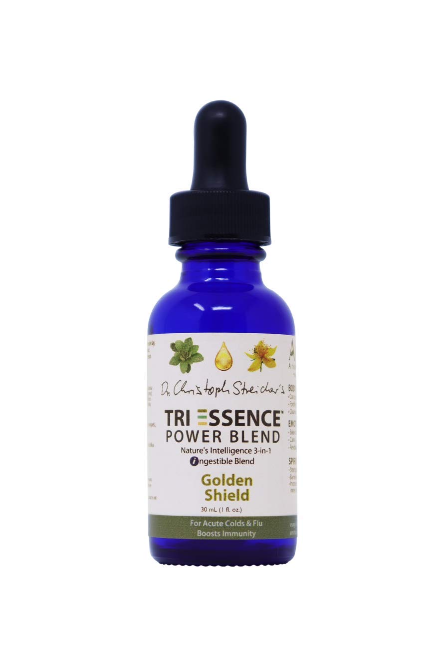 AMRITA Aromatherapy: Golden Shield Tri-Essence Power Blend; All Natural Herbal Extracts, Flower Essences & Pure, Therapeutic Grade Essential Oils of Yarrow, Myrrh & Thyme Thujanol -Size: 30ML