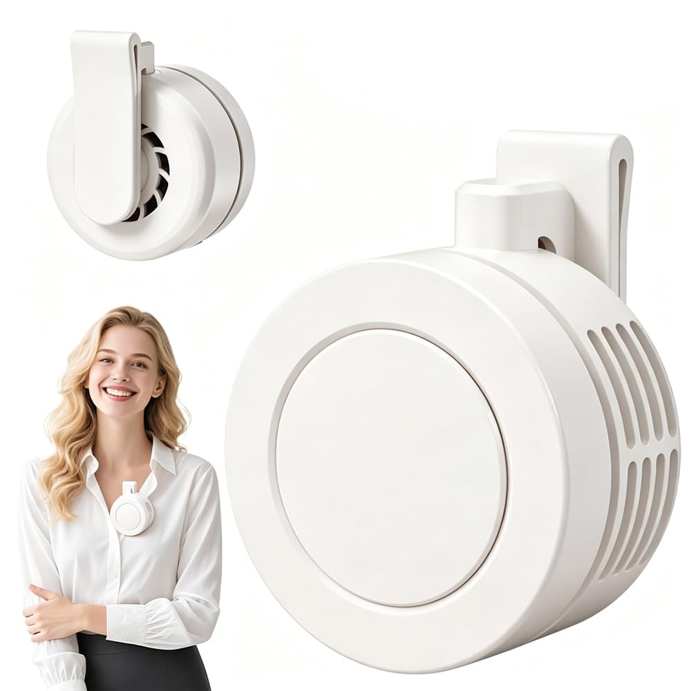 Clip On Fan for Clothes, Small Whirlwind Clip Waist Neck Fans, Portable Mini Fan Clips On with 3 Speeds & 360 ° Rotation, USB Rechargeable Bladeless Quiet for Outdoor Travel Office Hiking (White)