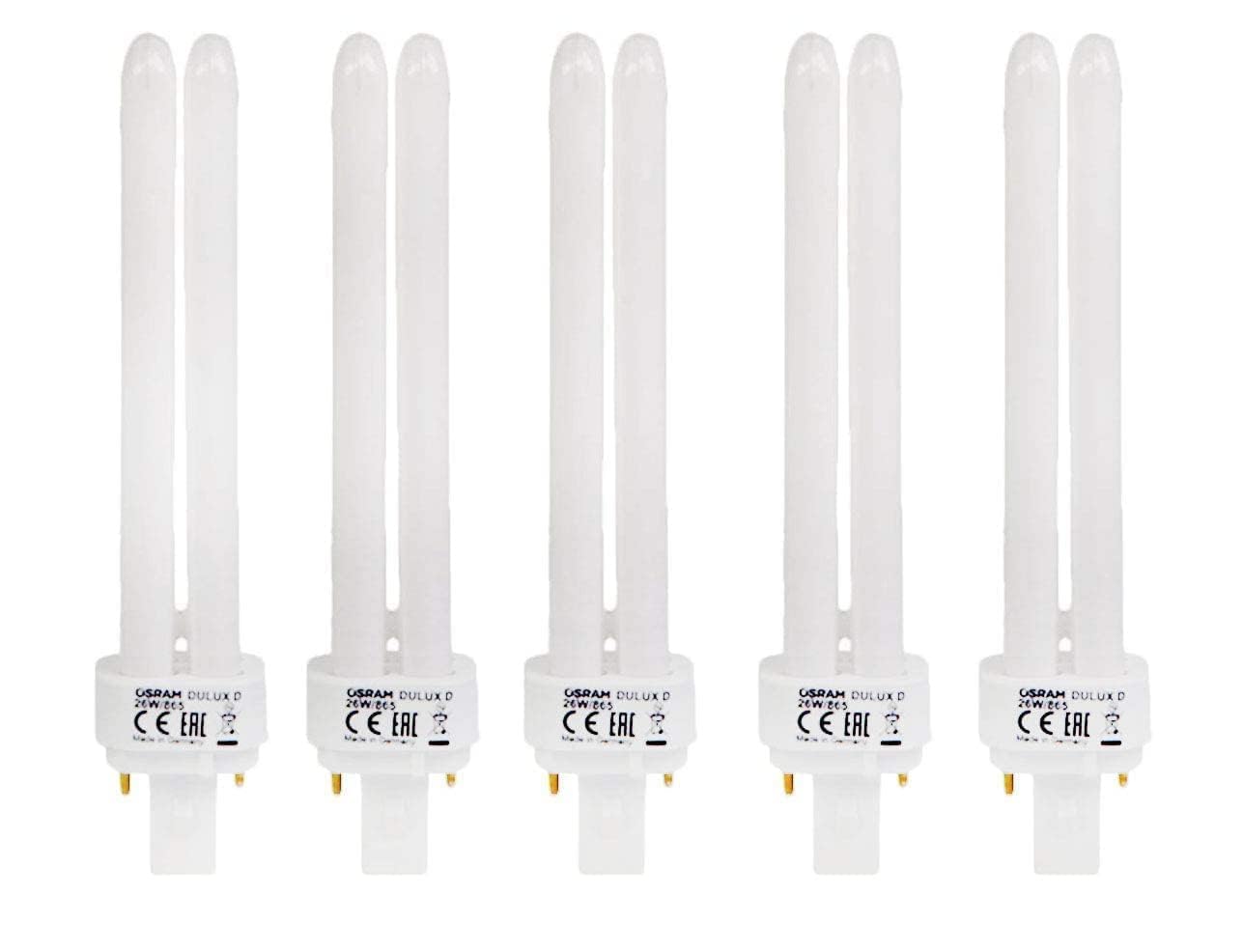 Osram Home Decorative High Qualtiy and Durable, 2 Pin Cool DayLight Double Twin Tube CFL Bulb, 26 Watt Energy Saving Bulb, Cool Daylight - (Pack of 5)