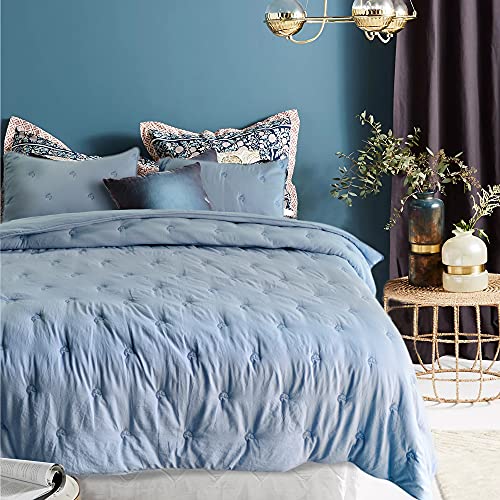 KASENTEX Quilt-Coverlet-Bedspread-Blanket-Set for All Season with Two Pillow Shams, Ultra Soft, Machine Washable, Microfiber Lightweight - Solid Color (Fish Blue, Queen + 2 Shams)