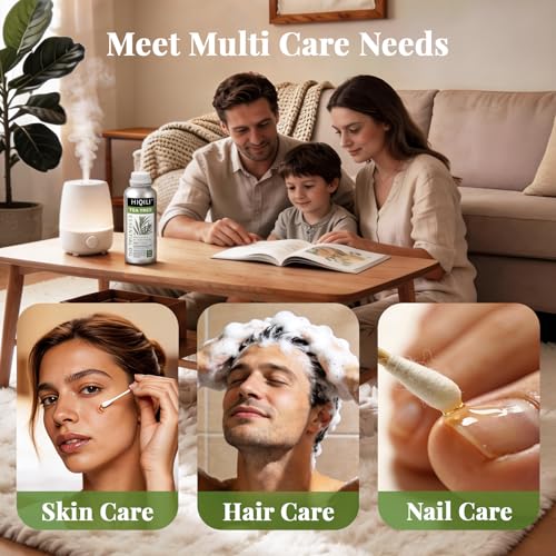 Image of HIQILI Tea Tree Oil 32 Fl Oz, for Skin, Hair, Nail, Diffuser, Soap Making, Includes Four Portable Decanters