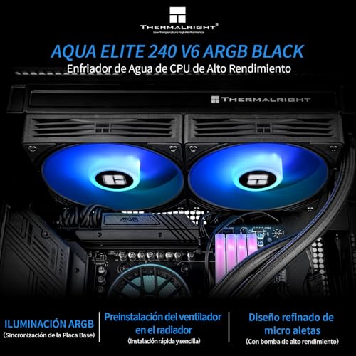 Image of Thermalright Aqua Elite 240 V6 ARGB Black CPU Liquid Cooler,2x120mm Water Radiator,AMD: AM4 /AM5,Intel LGA115X /1200 /1700 /1851, AIO CPU Cooler