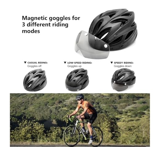Image of Lista Adults Bike Bicycle Helmet Cycling /Climbing /MTB /BMX Adjustable with Removable Shield Visor /Safty Rear Led Light for Road Men&Women (Black)