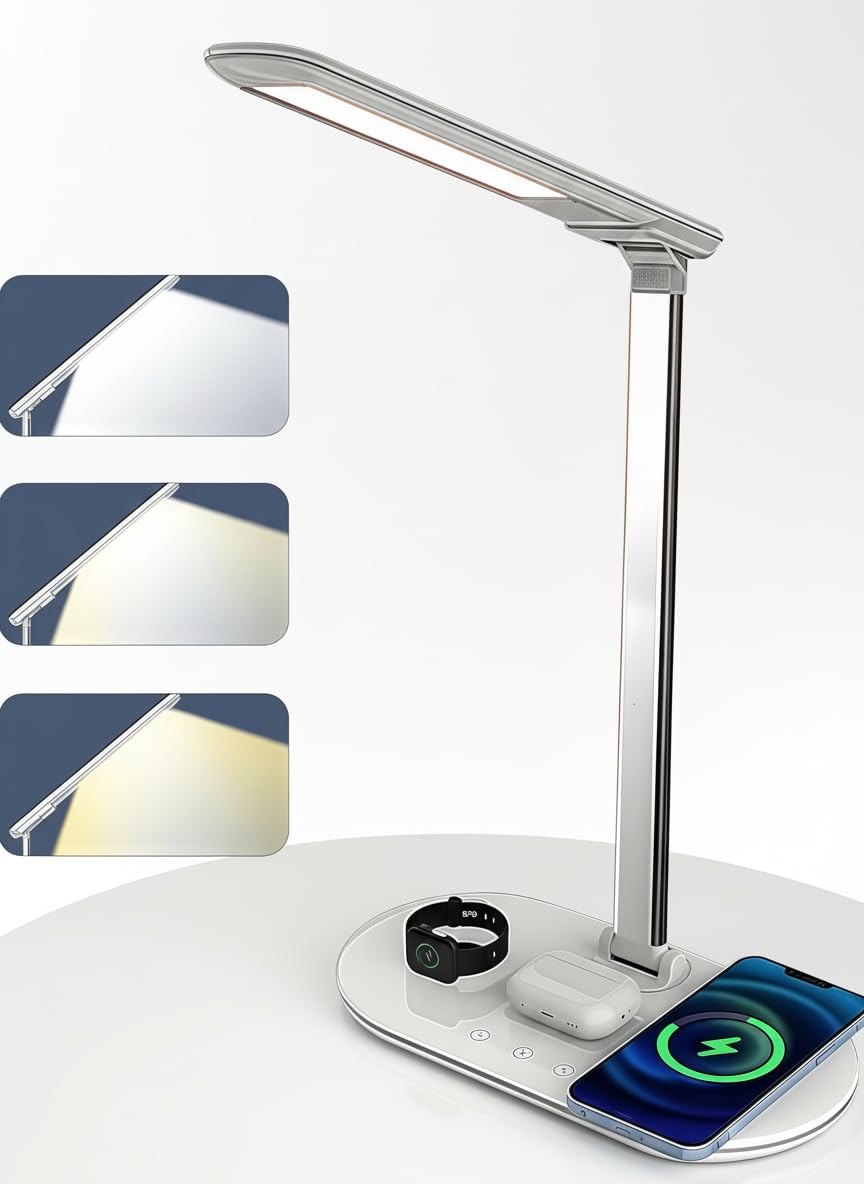 LED Desk Lamp for Office Home - Eye-Caring Desk Light with Stepless Dimming & Adjustable Flexibility, Perfect Touch Study Lamp for Nail, Craft, Puzzle, Sewing, and Study, White