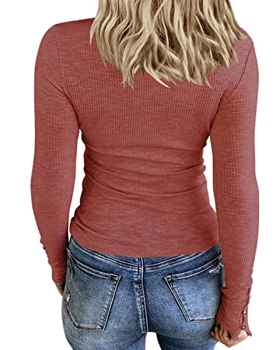Image of KINLONSAIR Women Long Sleeve Henley Shirts Scoop Neck T-shirt Basic Tops