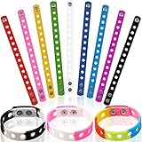 12 Pieces Silicone Wristbands Adjustable Rubber Bracelets Colorful Cute Charm Bracelets with Holes for Shoe Charm Boys Girls Birthday Party Award (Vivid Colors,8.3 Inch)