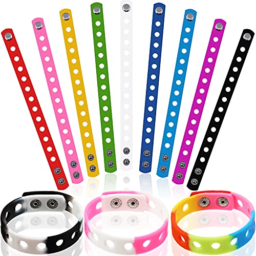 Image of MTLEE 12 Pieces Silicone Charm Rubber Bracelets Silicone Wristbands Adjustable Bracelets with Holes for Shoe Charm Girls Boys Birthday Party Award