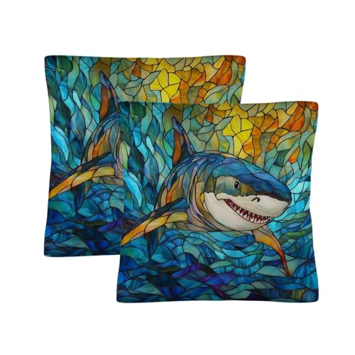 EtherSpher Blue Sharks Pattern Stained Glass Style Decorative pillowscase Little Girls Pillow Cases Twin Pillow case 18x18