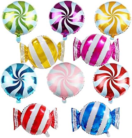 10PCS Sweet Candy Balloon Set Candies Theme Swirl Helium Mylar Foil Balloons Party Birthday Decor Supplies Candy Foil Balloons Spiral Mylar Balloons for Party Decoration
