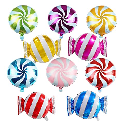 10Pcs Sweet Candy Balloon Set Candies Theme Swirl Helium Mylar Foil Balloons Party Birthday Decor Supplies Candy Foil Balloons Spiral Mylar Balloons For Party Decoration #TOP1